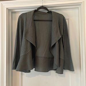 Open, short linen and cotton (stretch) dress jacket- gray-green